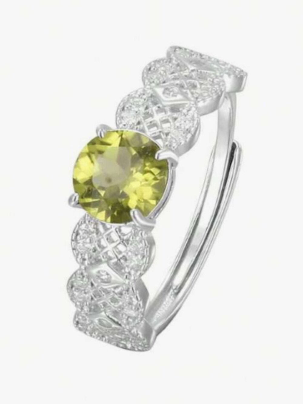 2 ct Peridot Stone Fancy Ring Sterling Silver adjustable size